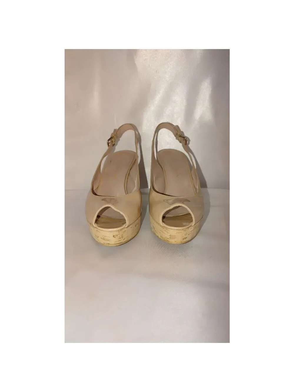 Stuart Weitzman Riveria Patent Leather Peep Toe Cork Wedge Sandals Size 8.5M